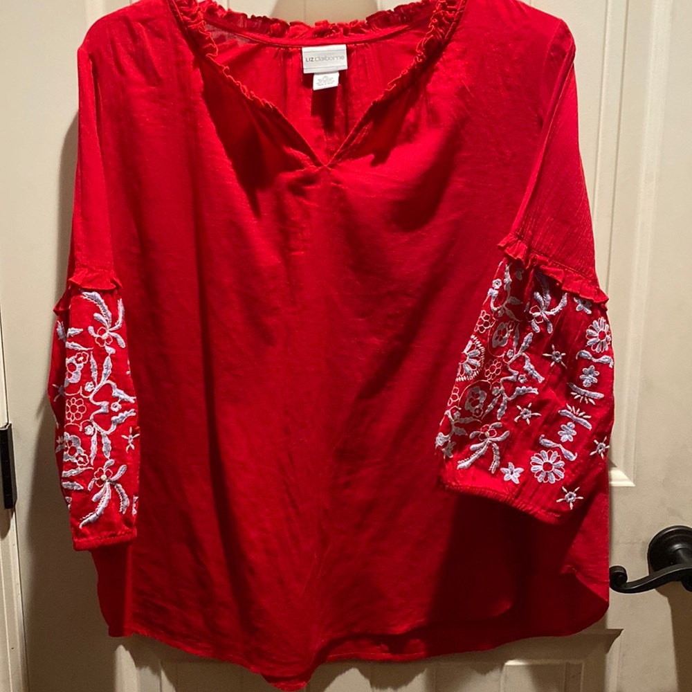 Red Shirt with White Embroidery